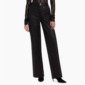 FRAME Black Wideleg High-waisted Leather pants